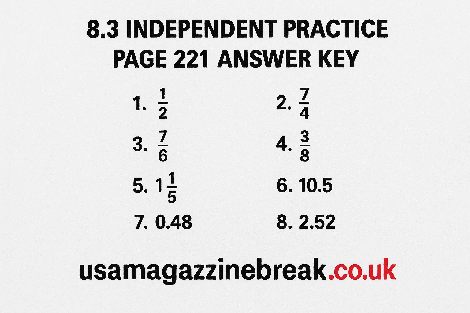 8.3 Independent Practice Page 221 Answer Key